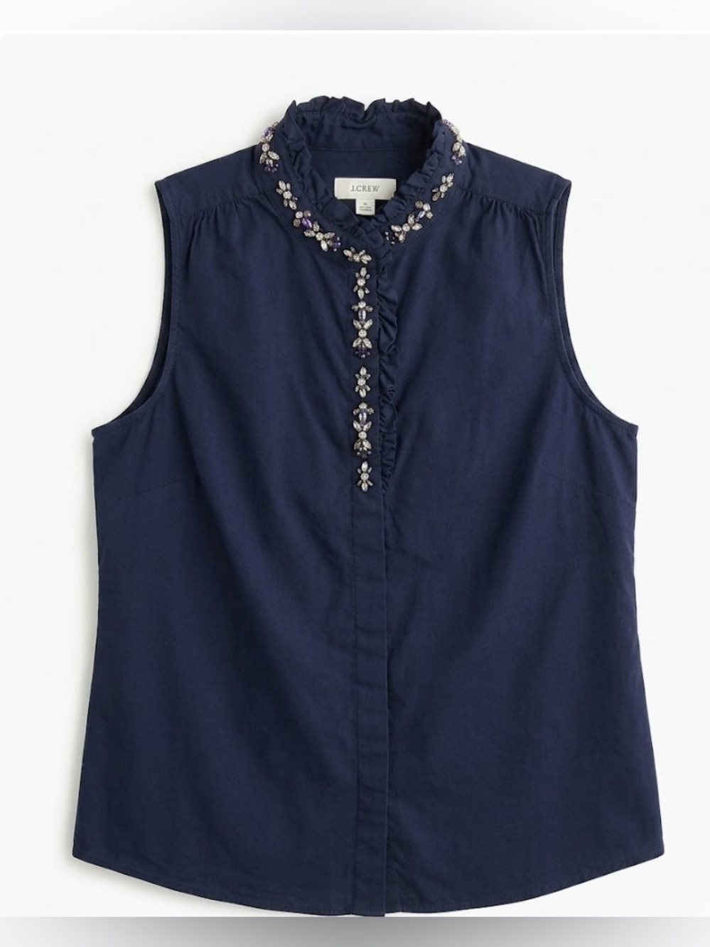 J. Crew Navy Sleeveless Beaded Collar Blouse size S - Picture 2 of 6